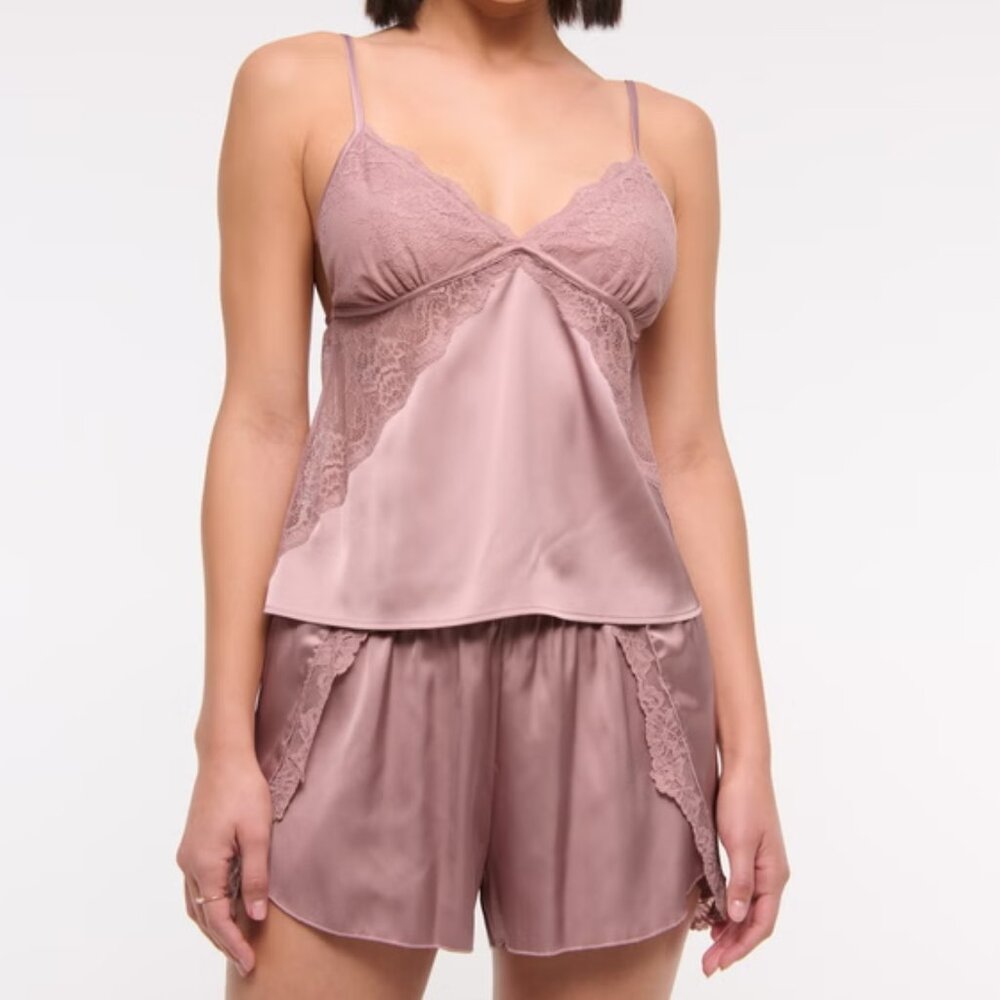 NWOT Abercrombie & Fitch Sheer/Lace Matching Sleep Set, Pink, Size Small